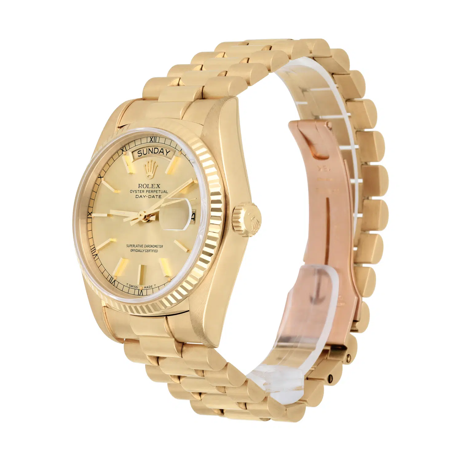 Rolex Day-Date 18038 36mm Champagne Dial With President Yellow Gold Bracelet – image 4