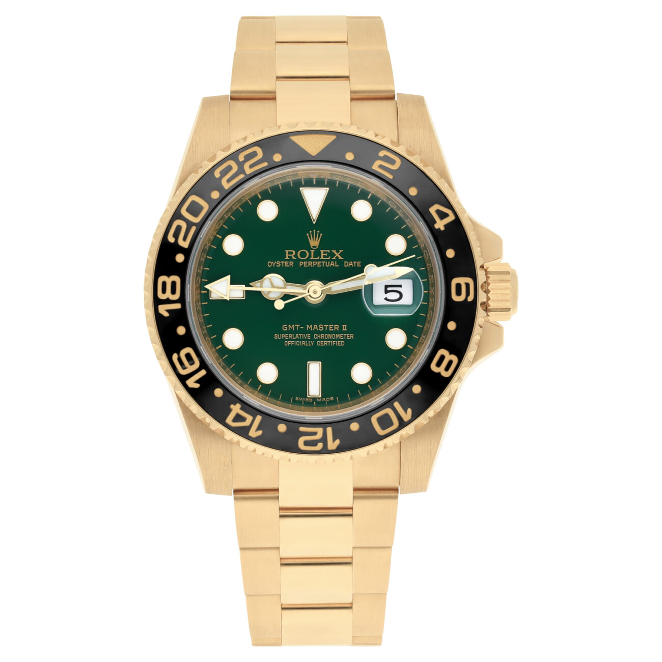Rolex GMT-Master II 40mm 116718 Oyster Stainless Steel Yellow Gold Green Dial Watch