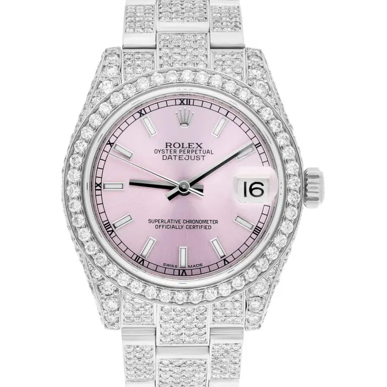 Rolex Datejust 31mm - 178240 Stainless Steel Pink Dial Fully Iced Out – image 2