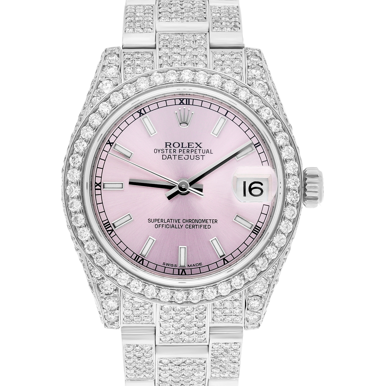Rolex Datejust 31mm - 178240 Stainless Steel Pink Dial Fully Iced Out - Image 2