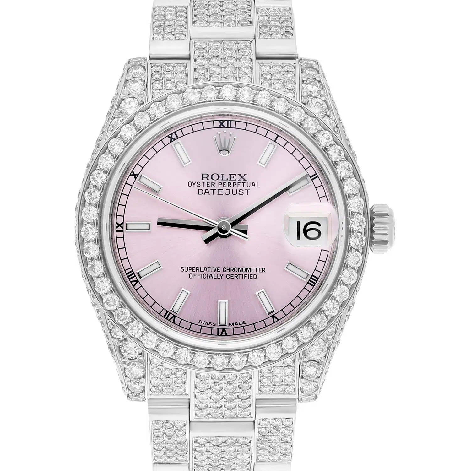 Rolex Datejust 31mm - 178240 Stainless Steel Pink Dial Fully Iced Out – image 2