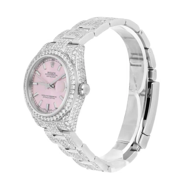 Rolex Datejust 31mm - 178240 Stainless Steel Pink Dial Fully Iced Out – image 4