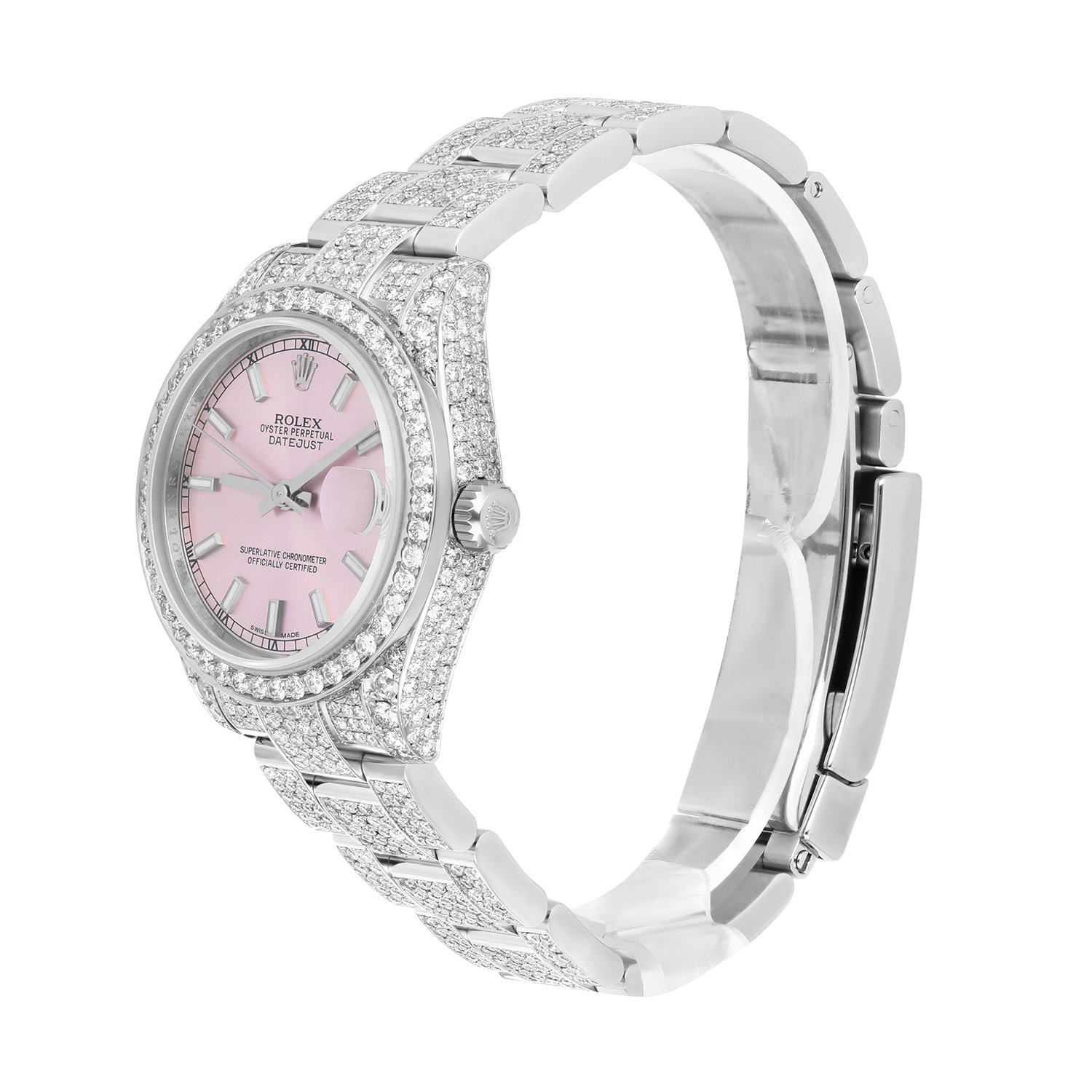 Rolex Datejust 31mm - 178240 Stainless Steel Pink Dial Fully Iced Out - Image 4