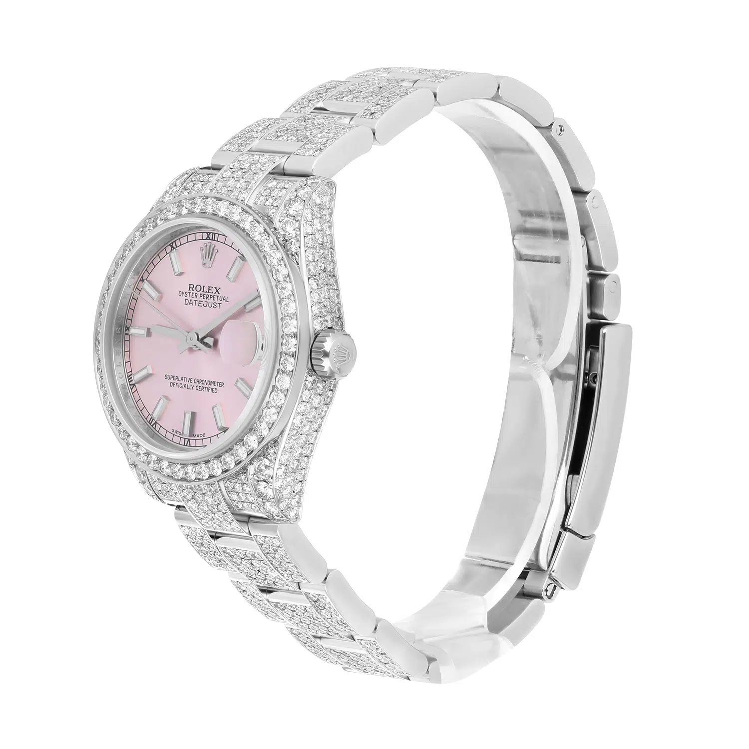 Rolex Datejust 31mm - 178240 Stainless Steel Pink Dial Fully Iced Out – image 4