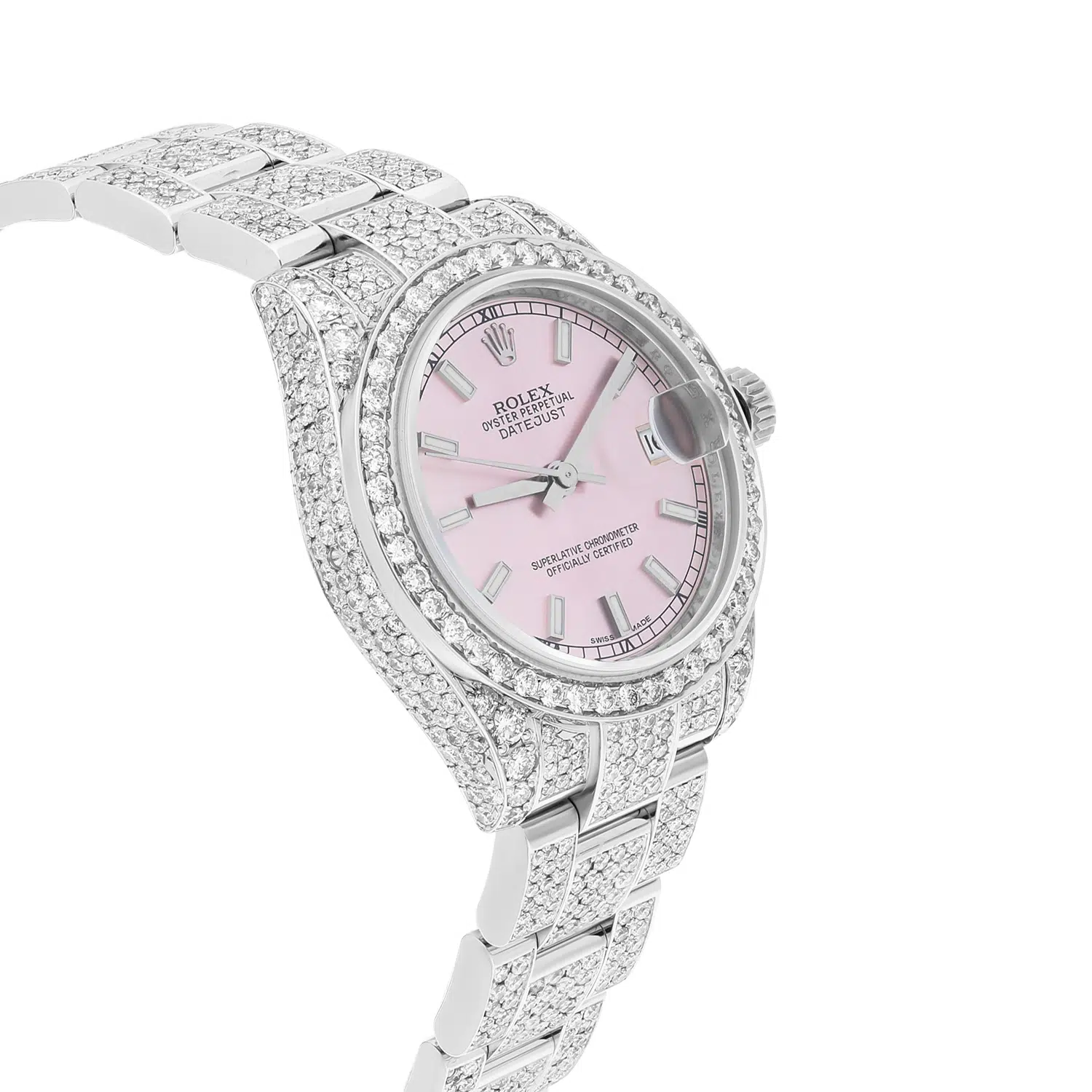 Rolex Datejust 31mm - 178240 Stainless Steel Pink Dial Fully Iced Out – image 5