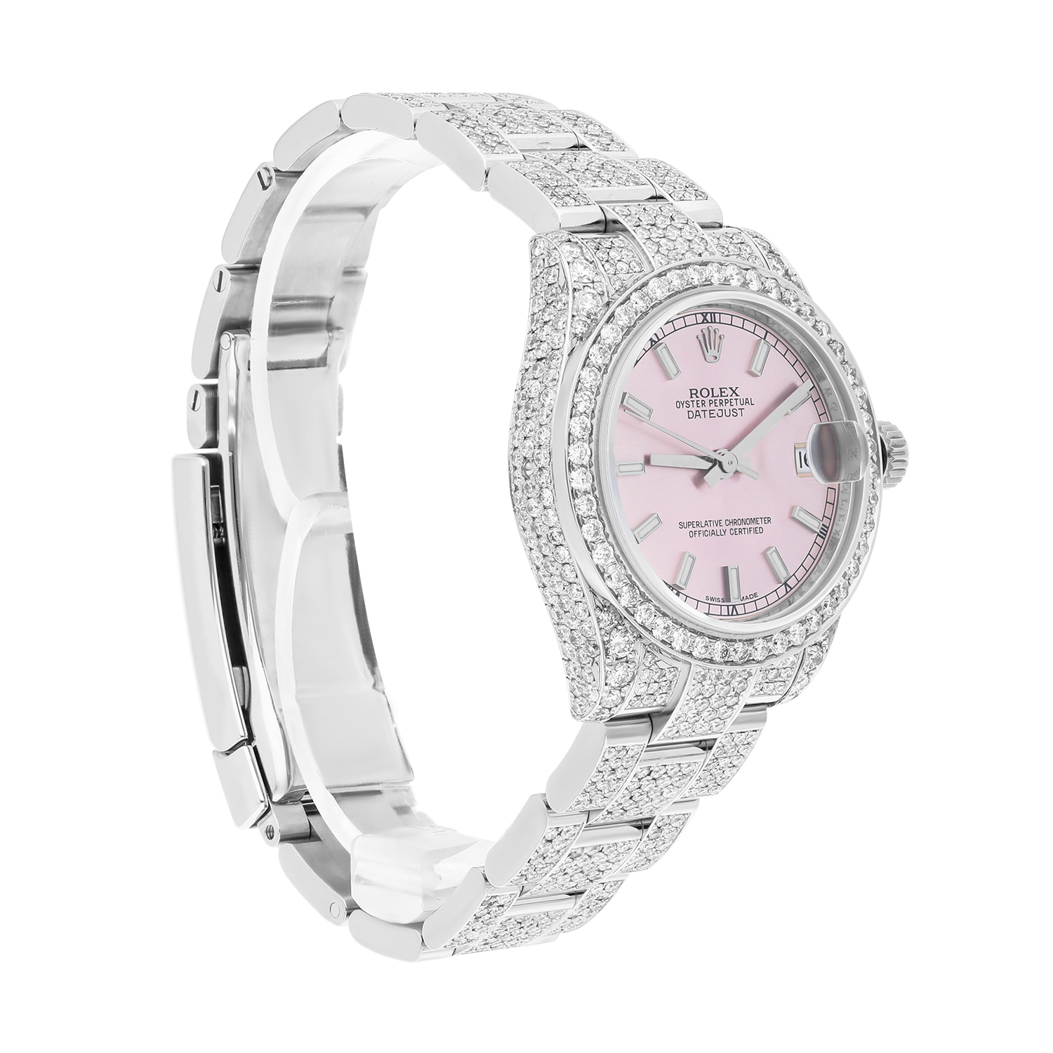 Rolex Datejust 31mm - 178240 Stainless Steel Pink Dial Fully Iced Out - Image 6