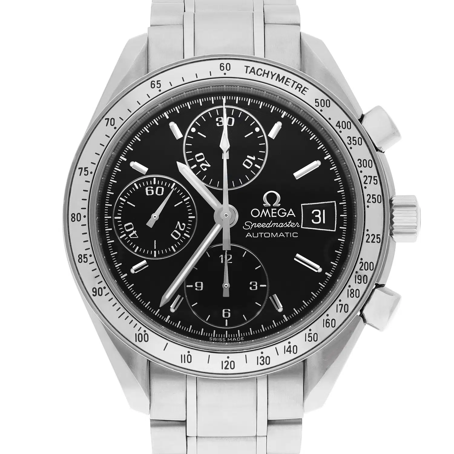 Omega Speedmaster 3513.50.00 chronograph stainless steel watch, dial detail