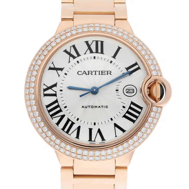 Cartier Ballon Bleu WE9008Z3 rose gold watch, silver opaline dial, front view