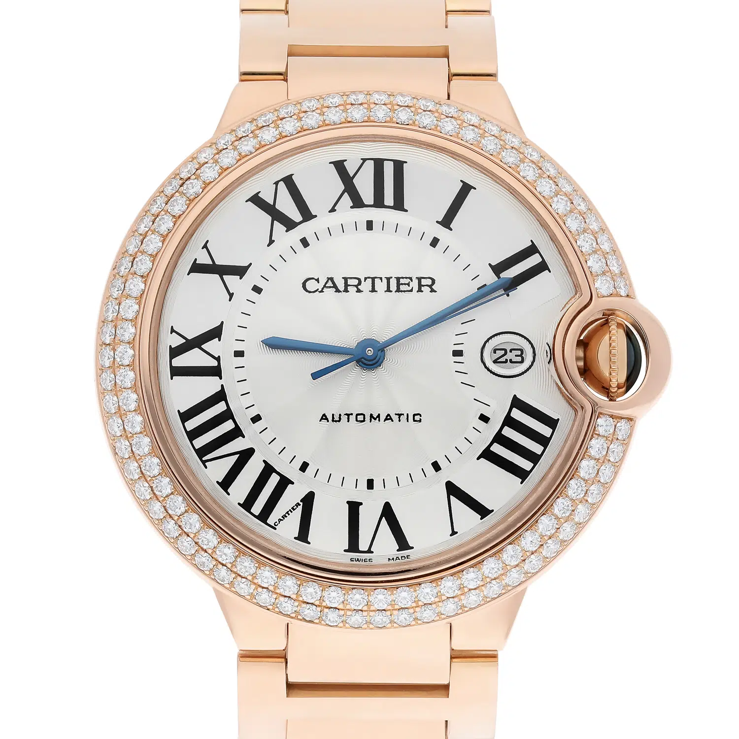 Cartier Ballon Bleu WE9008Z3 rose gold watch, silver opaline dial, front view