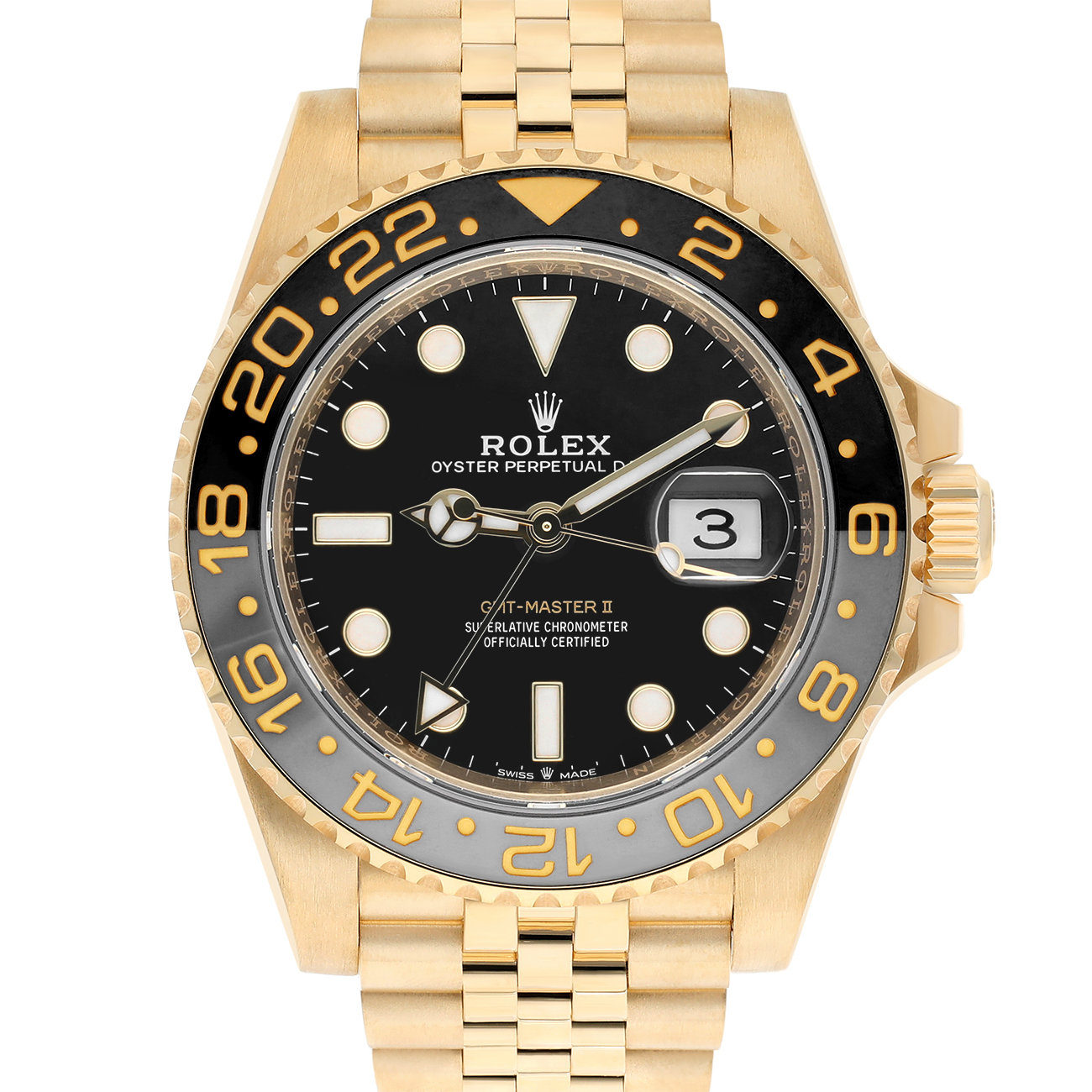 Rolex GMT-Master 40mm Jubilee 126718GRNR-0001 Yellow Gold Watch Black Dial 2025