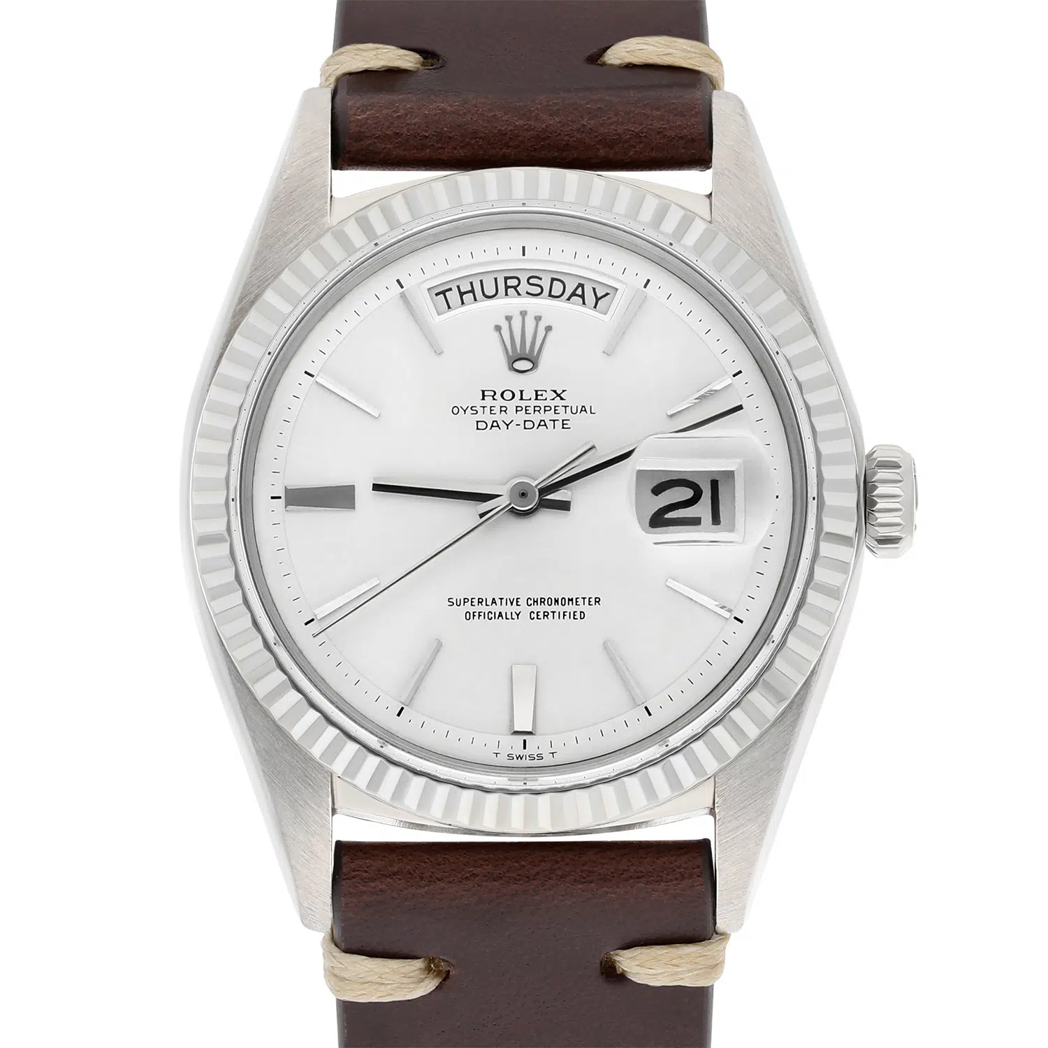 Rolex Day-Date 1803 36mm white gold, fluted bezel, silver dial - view 2