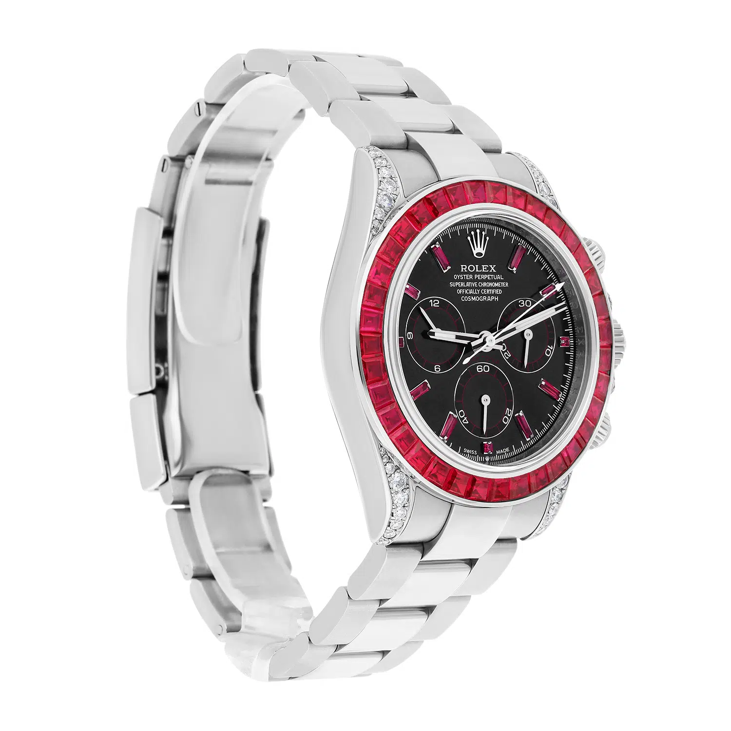 Rolex Daytona 116500LN Custom Black Dial Rubies Bezel Stainless Steel Watch – image 3