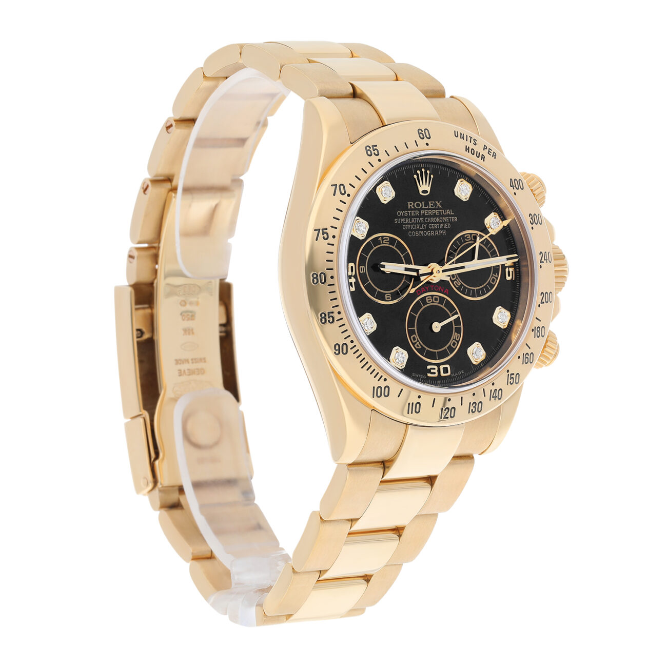Rolex Cosmograph Daytona 126508-0003 Fixed Bezel Black Diamond Dial Oyster Bracelet Yellow Gold Watch