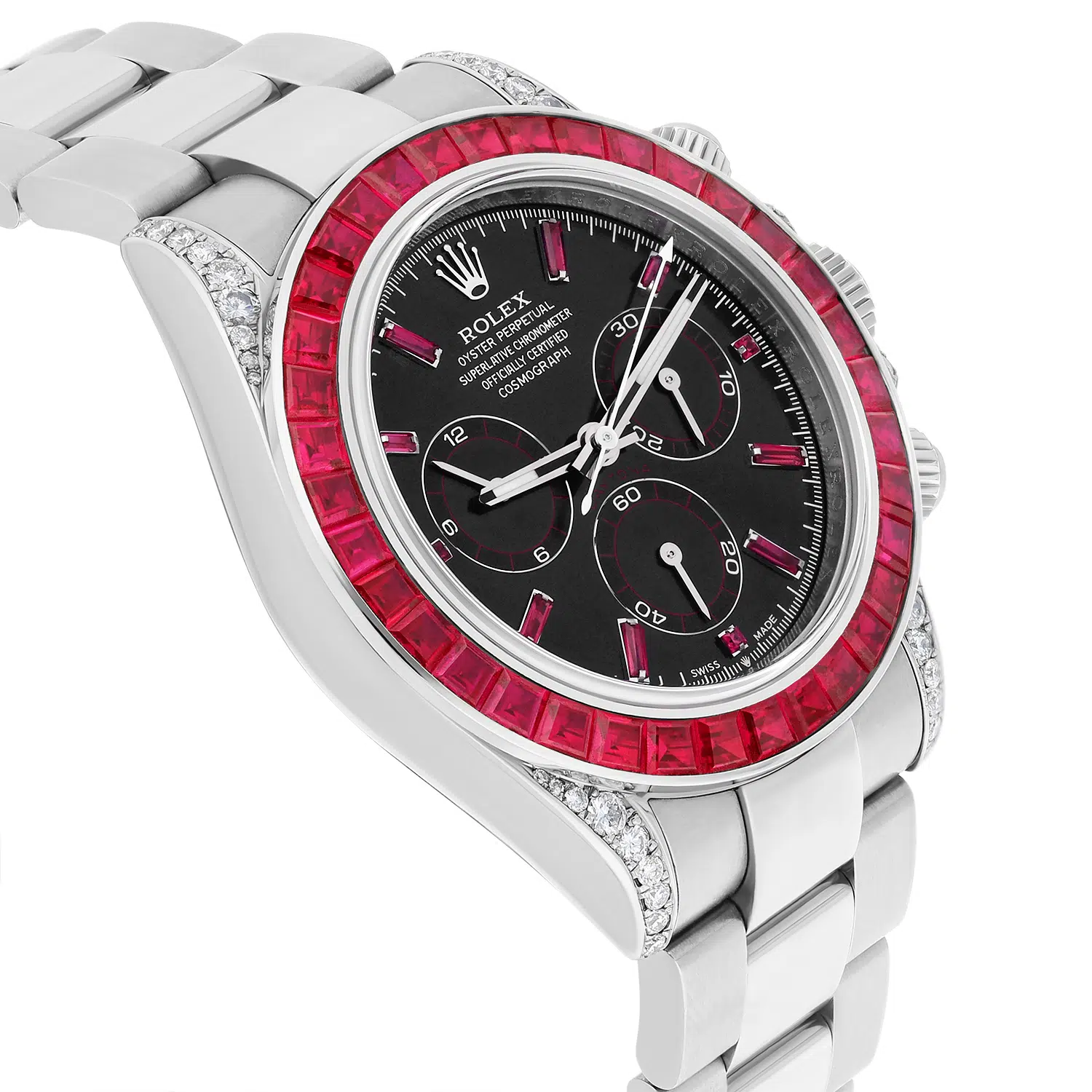 Rolex Daytona 116500LN Custom Black Dial Rubies Bezel Stainless Steel Watch – image 4