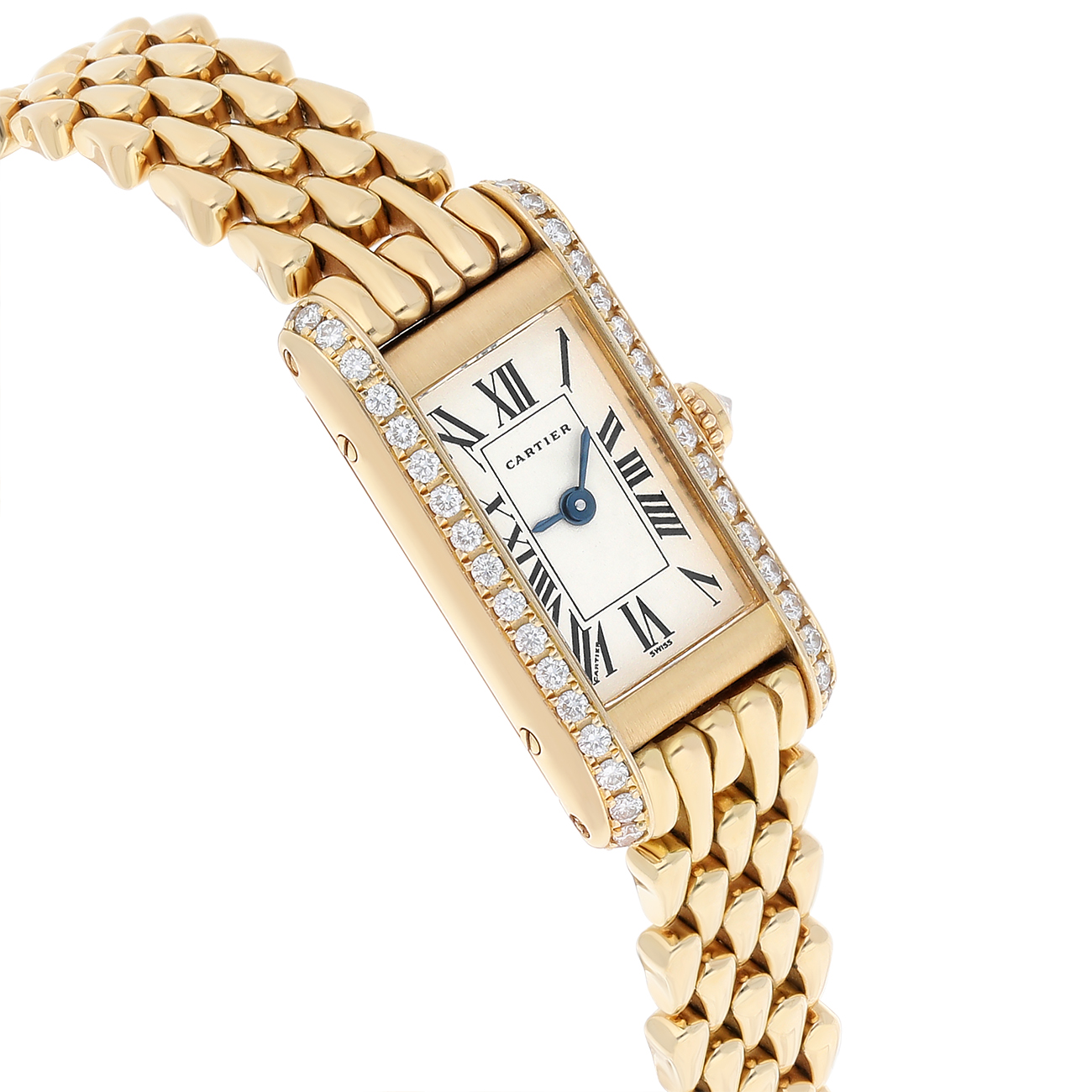 Cartier Tank WB3005K3 18K Yellow Gold Diamond Bezel Quartz Watch