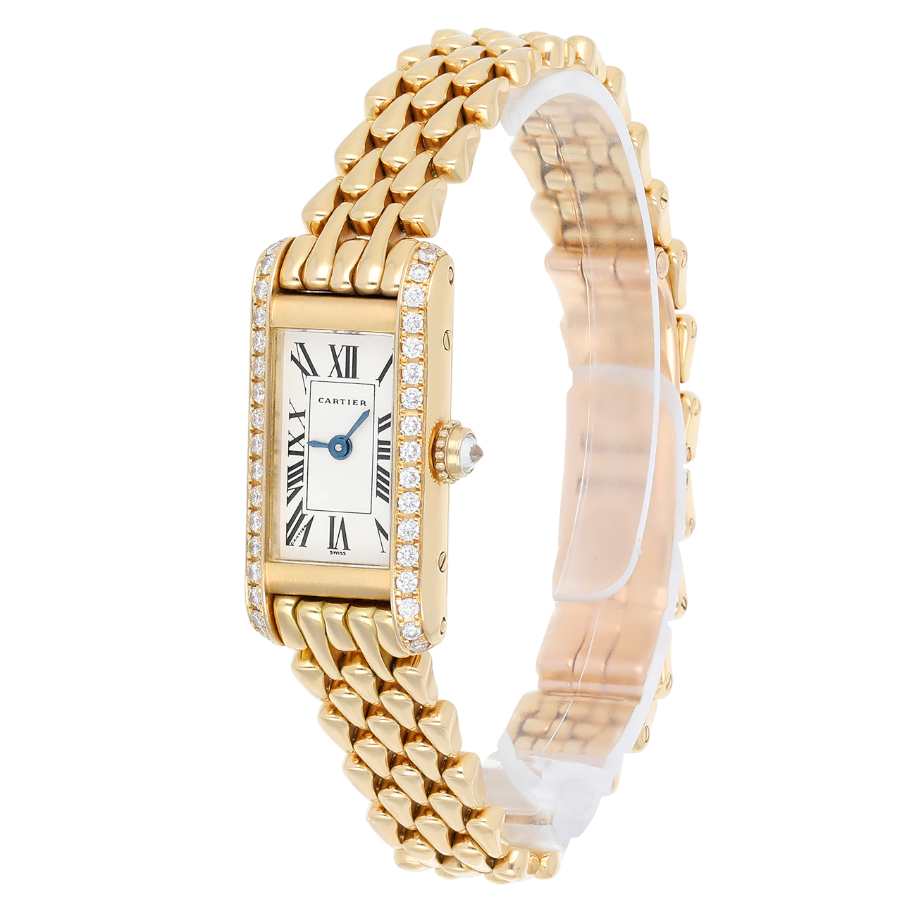 Cartier Tank WB3005K3 18K Yellow Gold Diamond Bezel Quartz Watch