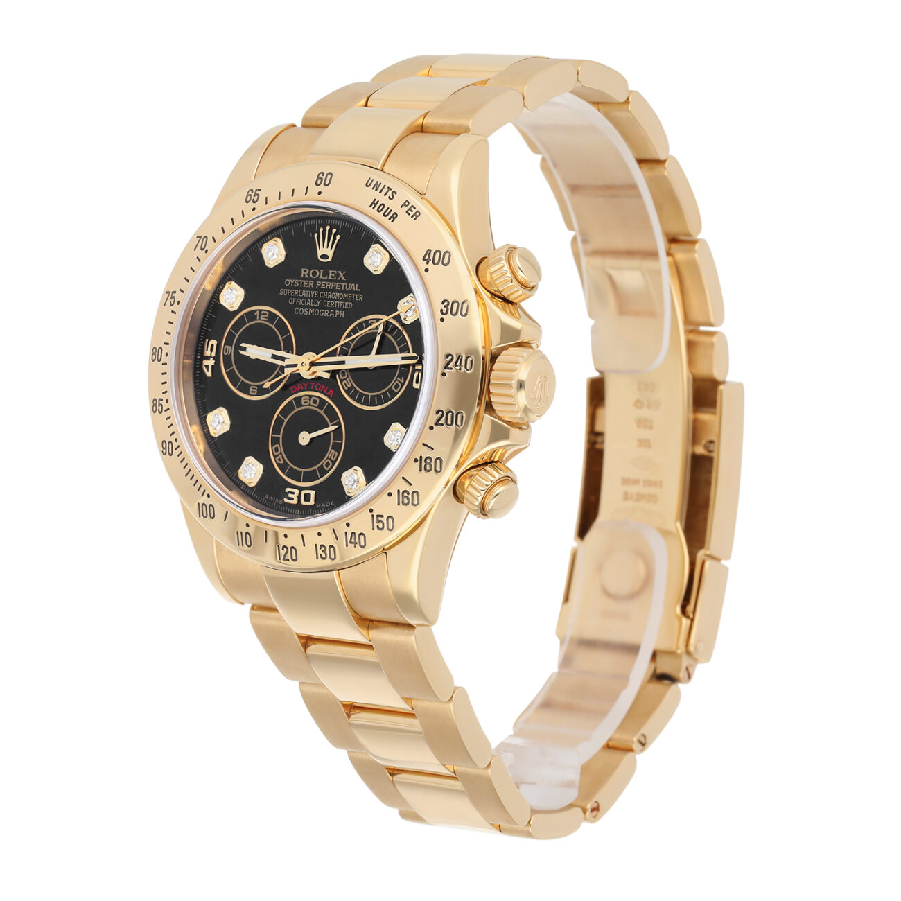 Rolex Cosmograph Daytona 126508-0003 Fixed Bezel Black Diamond Dial Oyster Bracelet Yellow Gold Watch