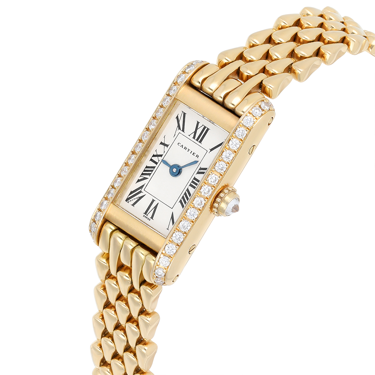 Cartier Tank WB3005K3 18K Yellow Gold Diamond Bezel Quartz Watch