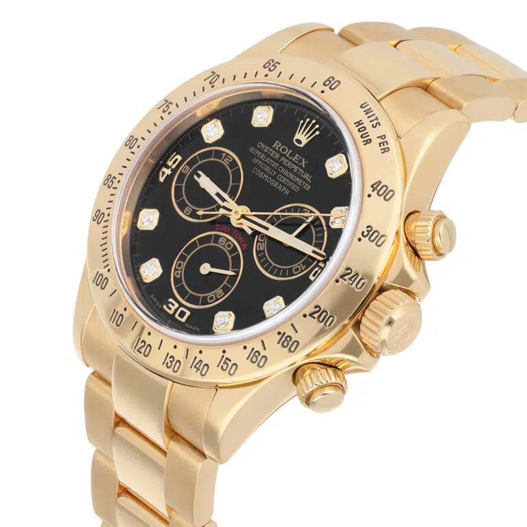 Rolex Cosmograph Daytona 126508-0003 Fixed Bezel  Black Diamond Dial Oyster Bracelet Yellow Gold Watch – image 6