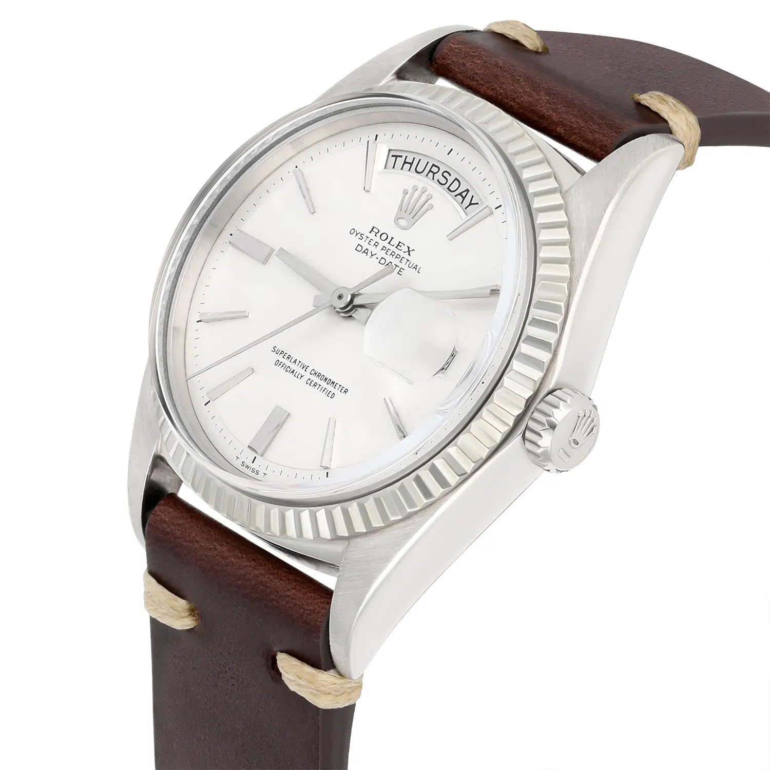 Rolex Day-Date 1803 36mm white gold, fluted bezel, silver dial - view 3