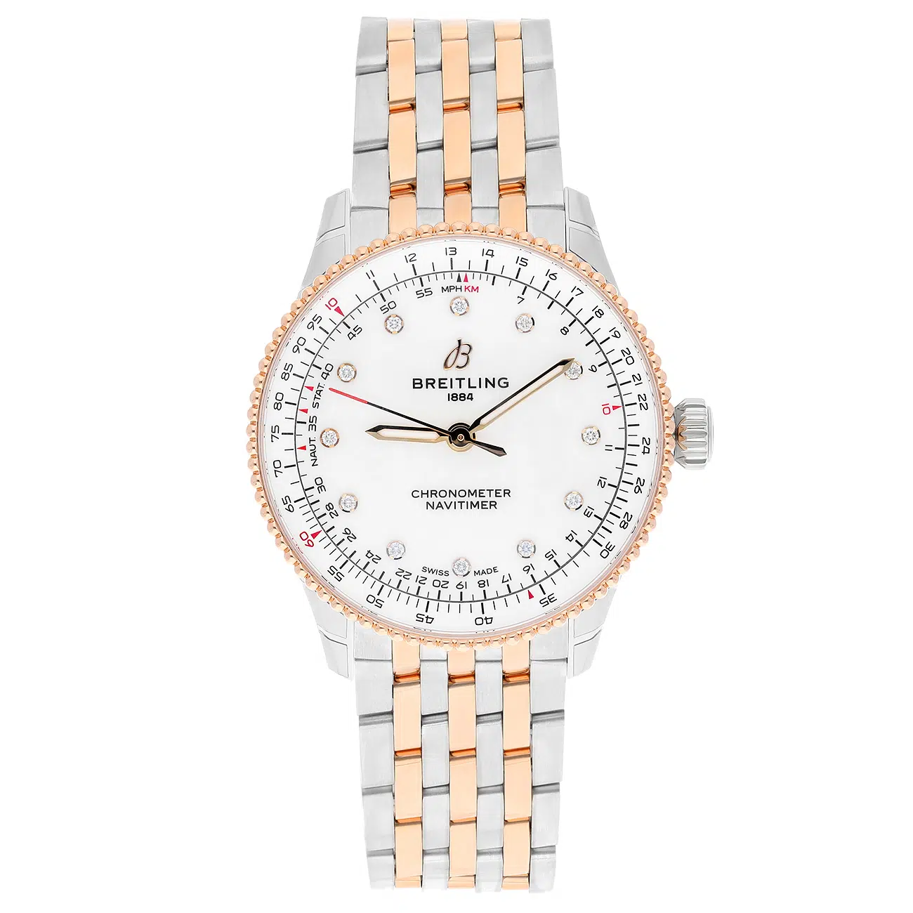 Breitling Navitimer U17327211A1U1 36mm White MOP Diamond Dial Stainless Steel & Rose Gold Watch