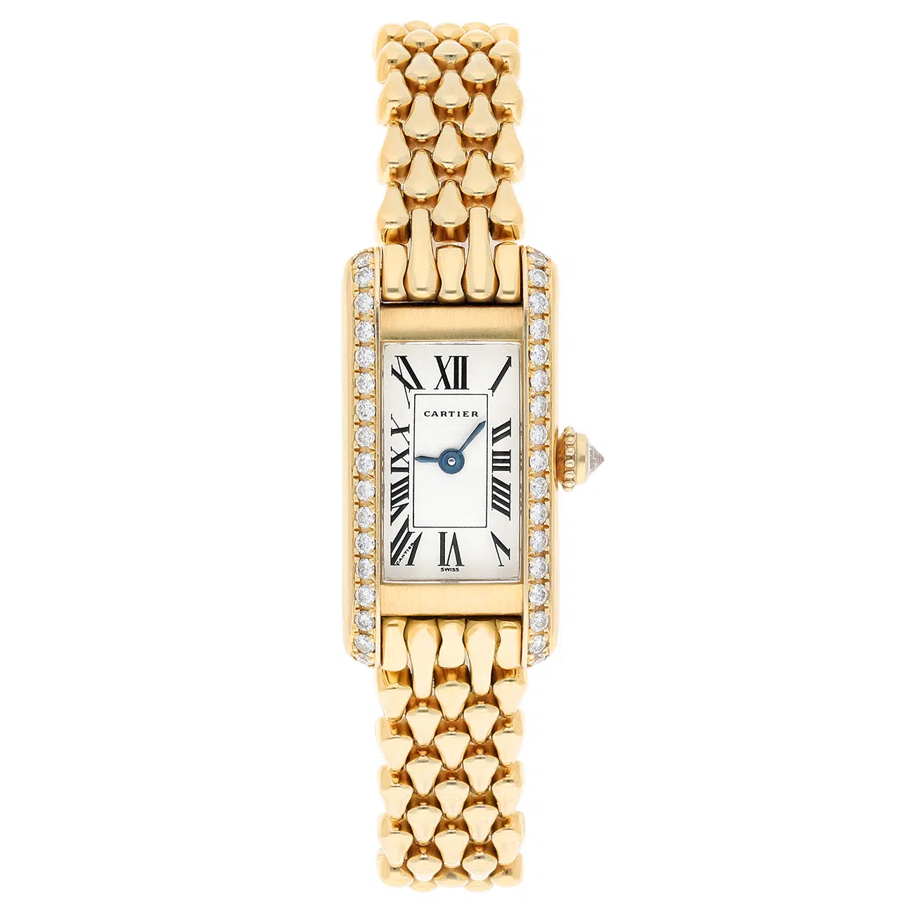 Cartier Tank WB3005K3 18K Yellow Gold Diamond Bezel Quartz Watch