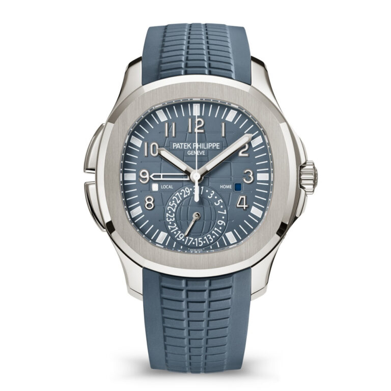 Patek Philippe Aquanaut 5164G-001 white gold watch, opaline blue-gray dial detail