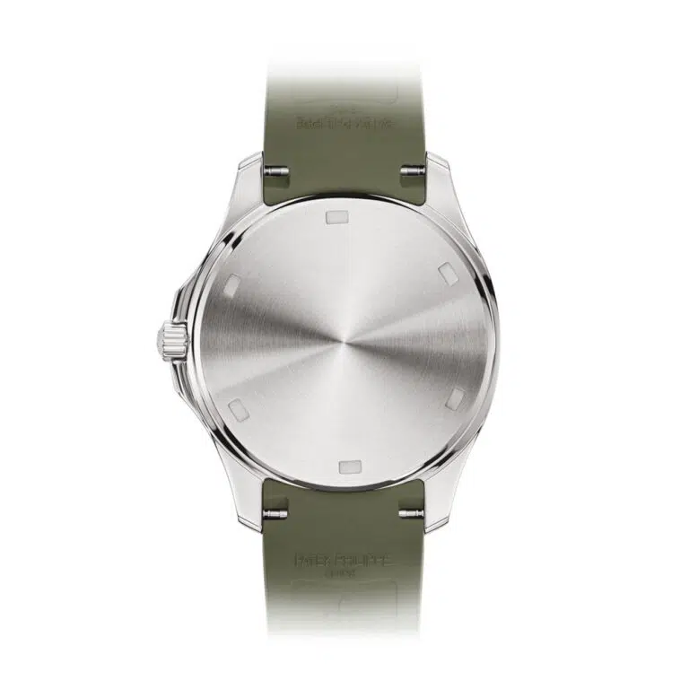 Patek Philippe Aquanaut Luce 5267/200A-011 stainless steel watch, khaki green dial detail