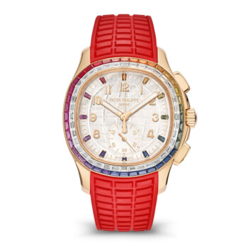 Patek Philippe Aquanaut 7968/300R-001 rose gold watch, rainbow bezel, mother-of-pearl dial