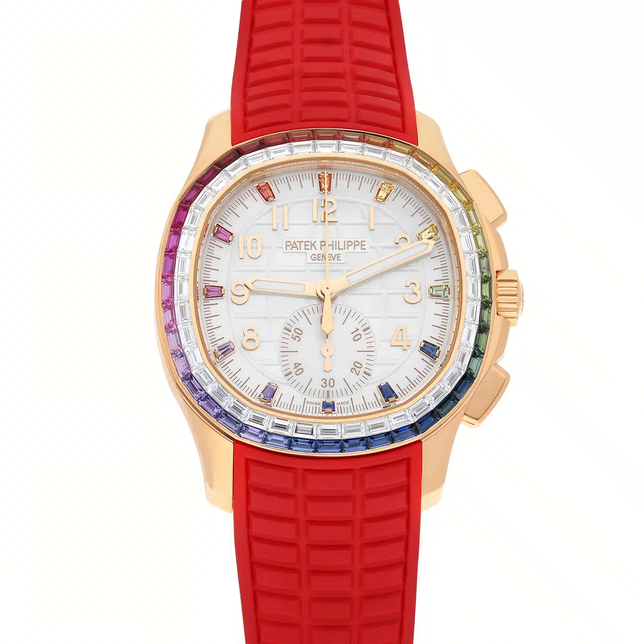 Patek Philippe Aquanaut 7968/300R-001 rose gold rainbow bezel watch, dial detail