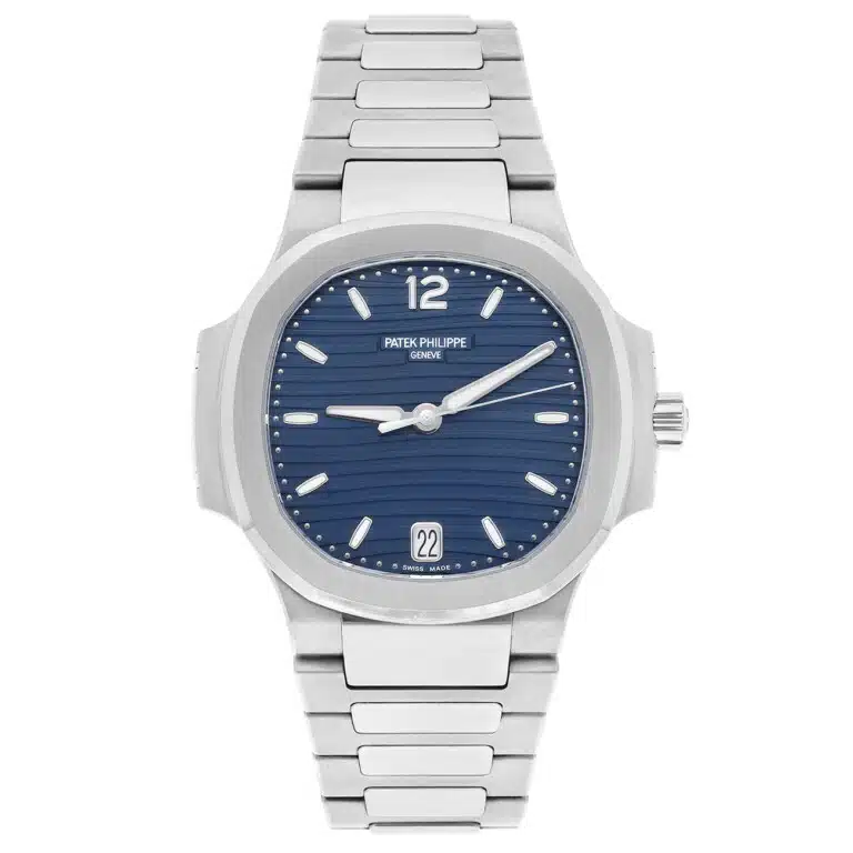 Patek Philippe Nautilus 7118/1A-001 stainless steel watch, blue dial detail