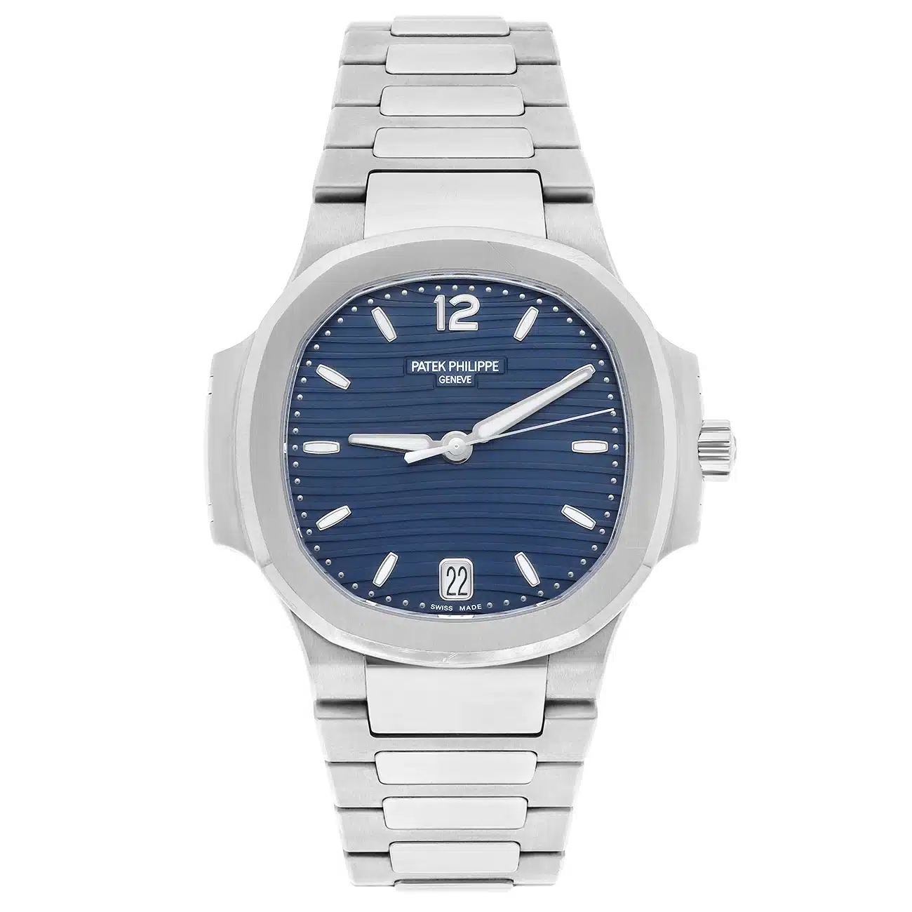 Patek Philippe Nautilus 7118/1A-001 stainless steel watch, blue dial detail