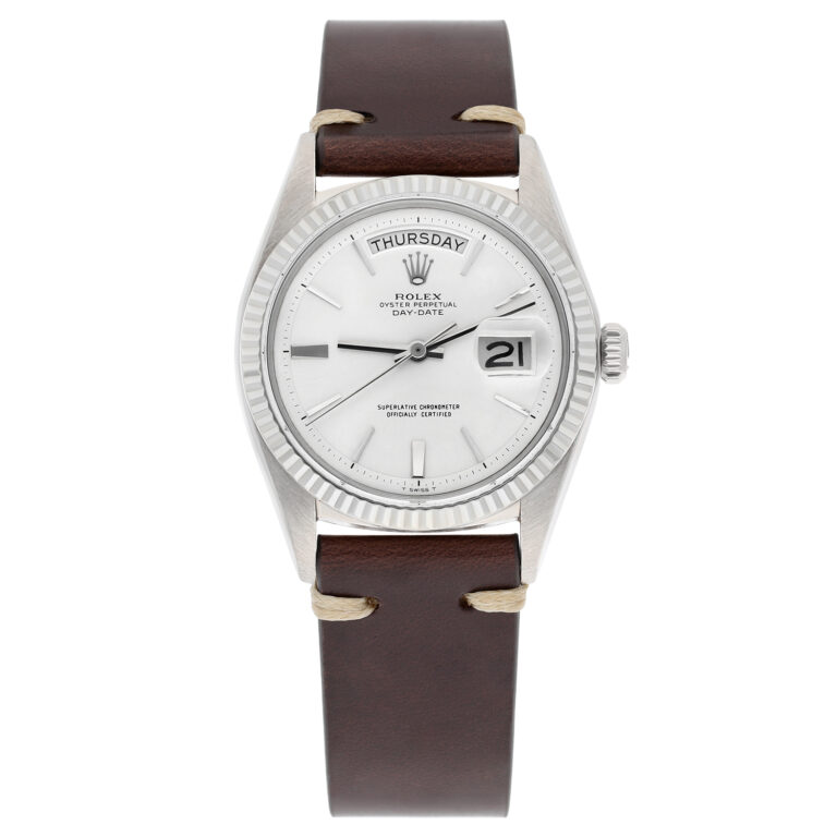 Rolex Day-Date 1803 36mm 18K White Gold Fluted Bezel Silver Dial Watch