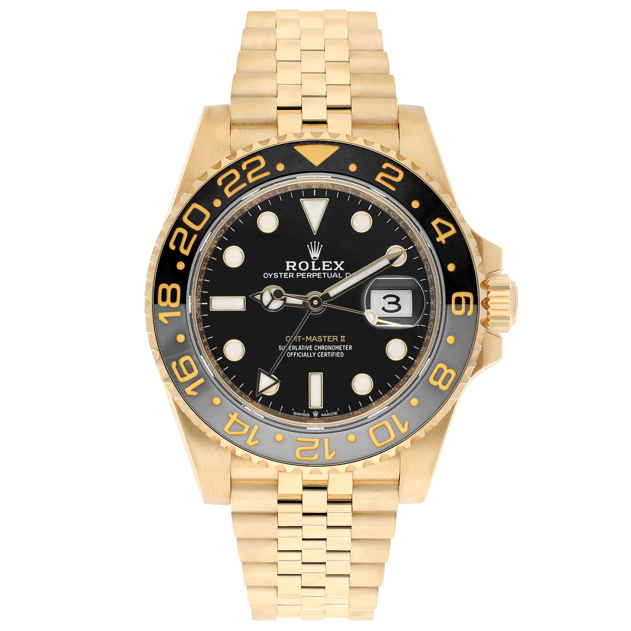 Rolex GMT-Master 40mm Jubilee 126718GRNR-0001 Yellow Gold Watch Black Dial 2025