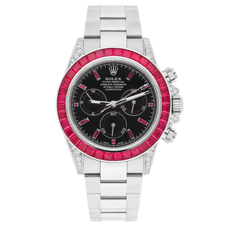 Rolex Daytona 116500LN Custom Black Dial Rubies Bezel Stainless Steel Watch