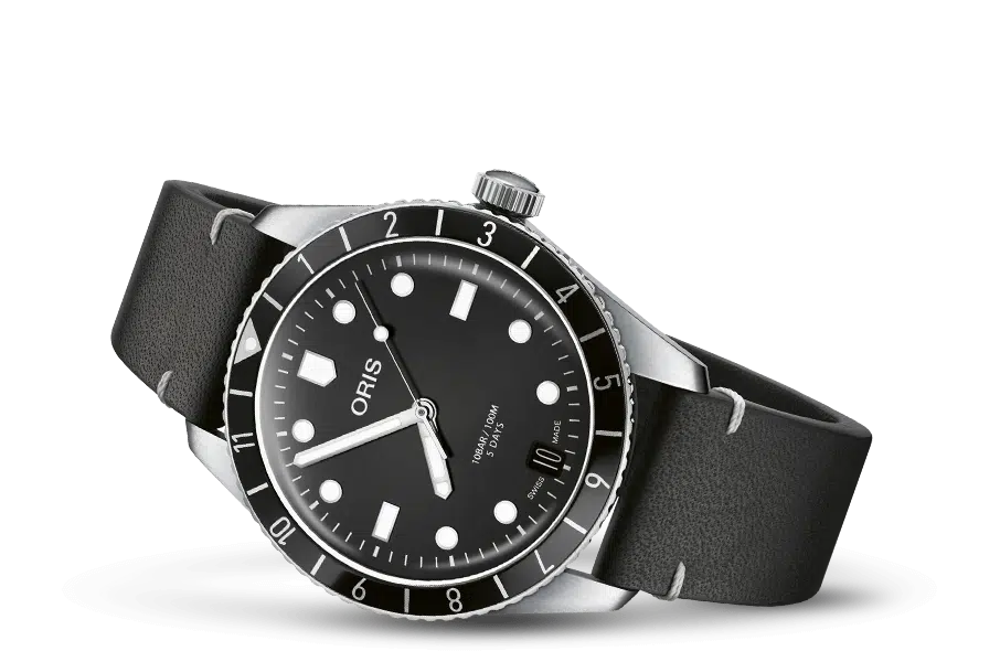 Black dial watch with leather strap