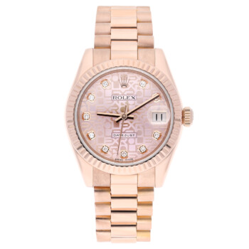 Rolex Datejust 31mm 178275F Fluted Bezel Pink Jubilee Motif Dial President Rose Gold Watch