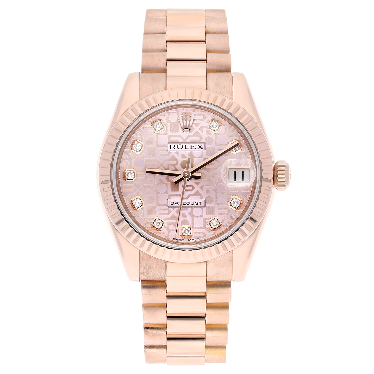 Rolex Datejust 31mm 178275F Fluted Bezel Pink Computer Dial President Rose Gold Watch