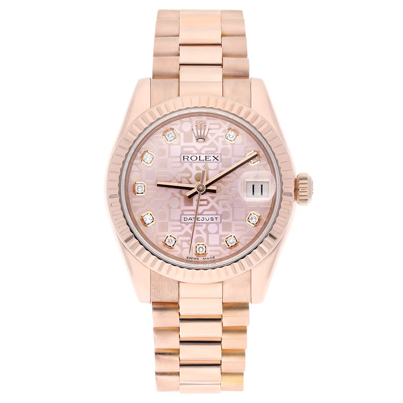 Rolex Datejust 31mm 178275F Fluted Bezel Pink Jubilee Motif Dial President Rose Gold Watch