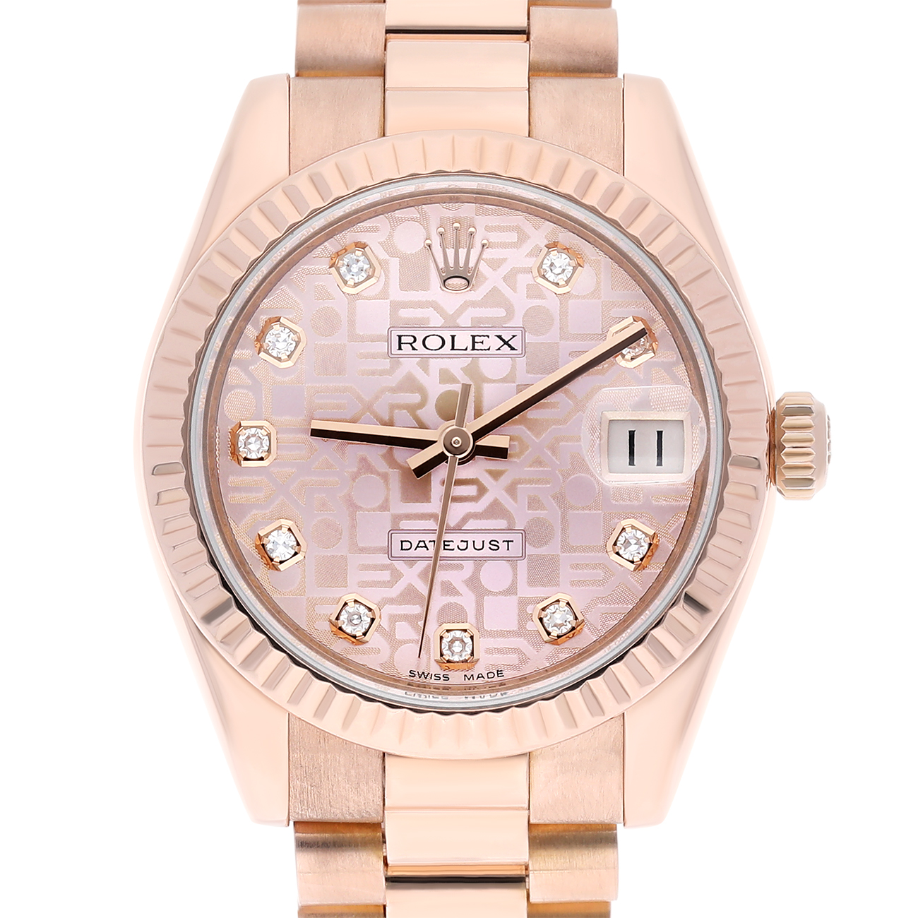 Rolex Datejust 31mm 178275F Fluted Bezel Pink Computer Dial President Rose Gold Watch