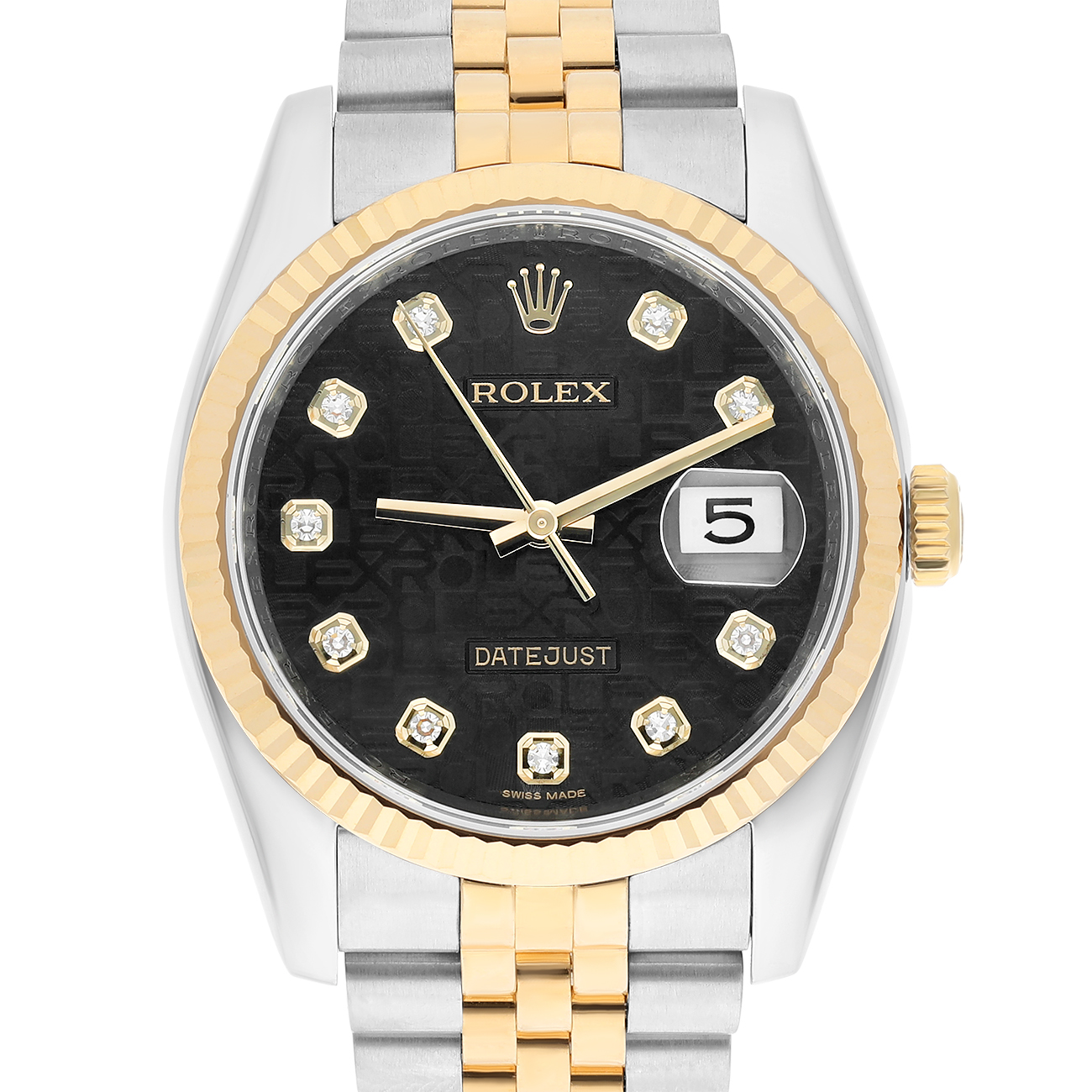 Rolex Datejust 36mm 116233 Fluted Bezel Black Computer Diamond Dial Two Tone Watch