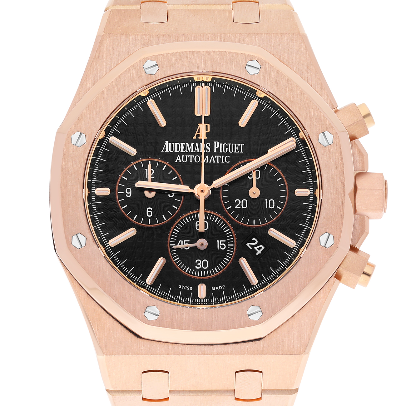 Audemars Piguet Royal Oak 26320OR.OO.1220OR.01 Black Chronograph Dial Rose Gold Black Mens Watch