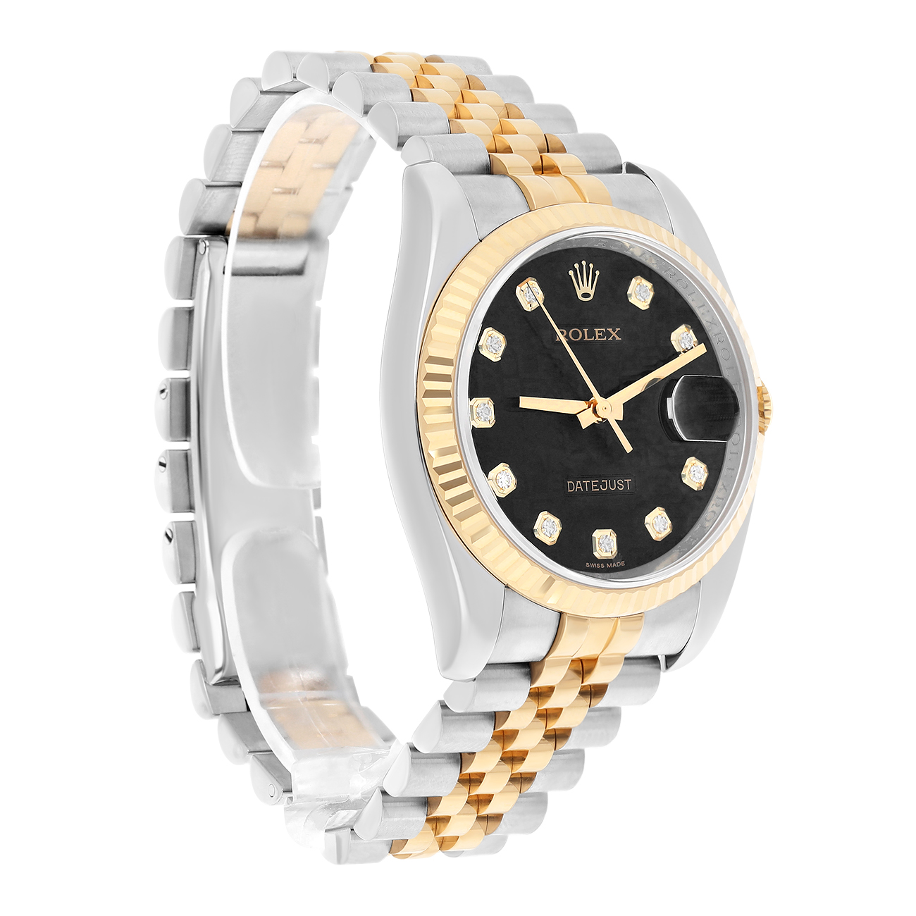 Rolex Datejust 36mm 116233 Fluted Bezel Black Computer Diamond Dial Two Tone Watch