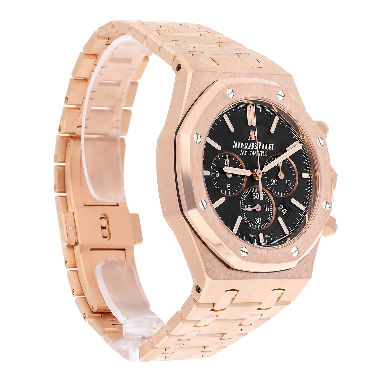 Audemars Piguet Royal Oak 26320OR.OO.1220OR.01 Black Chronograph Dial Rose Gold Black Mens Watch