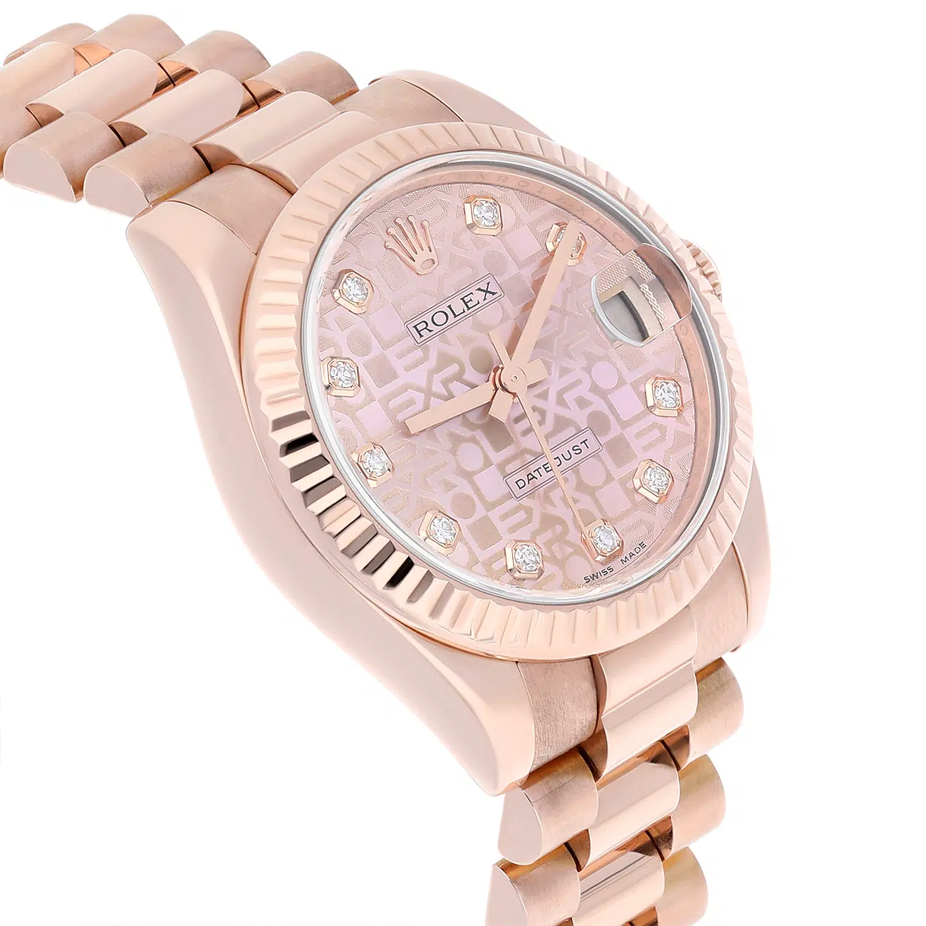 Rolex Datejust 31mm 178275F Fluted Bezel Pink Jubilee Motif Dial President Rose Gold Watch – image 4