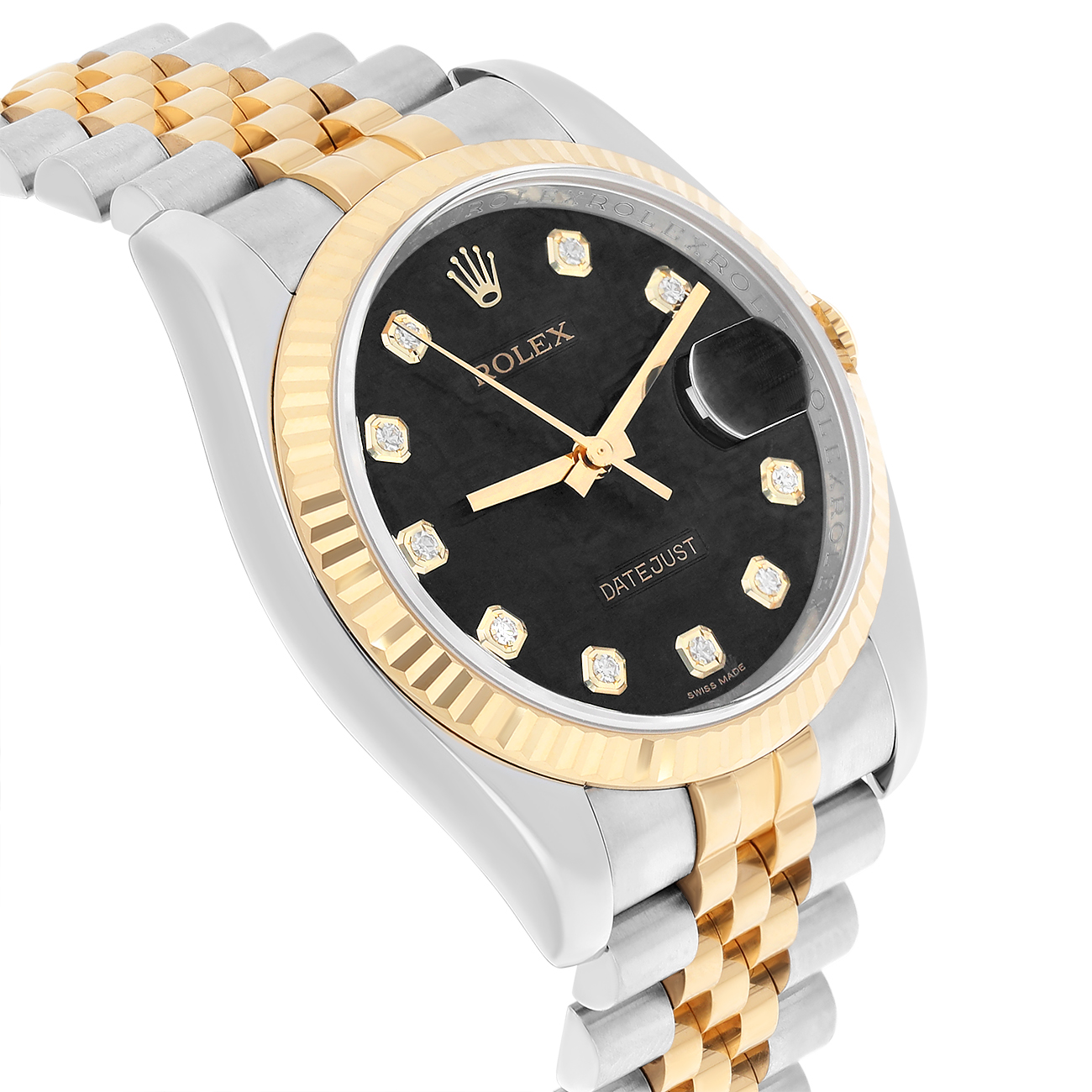 Rolex Datejust 36mm 116233 Fluted Bezel Black Computer Diamond Dial Two Tone Watch