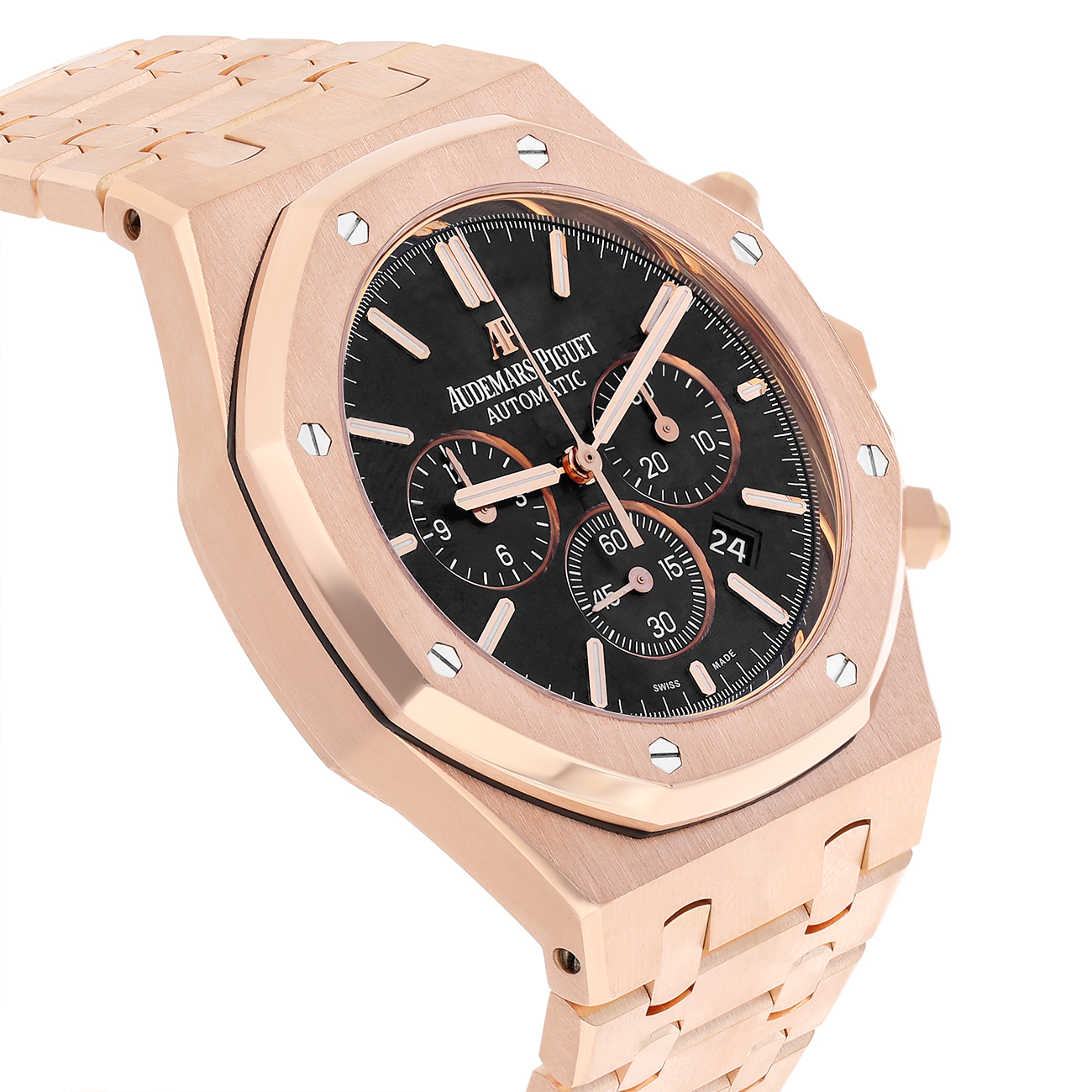 Audemars Piguet Royal Oak 26320OR.OO.1220OR.01 Black Chronograph Dial Rose Gold Black Mens Watch