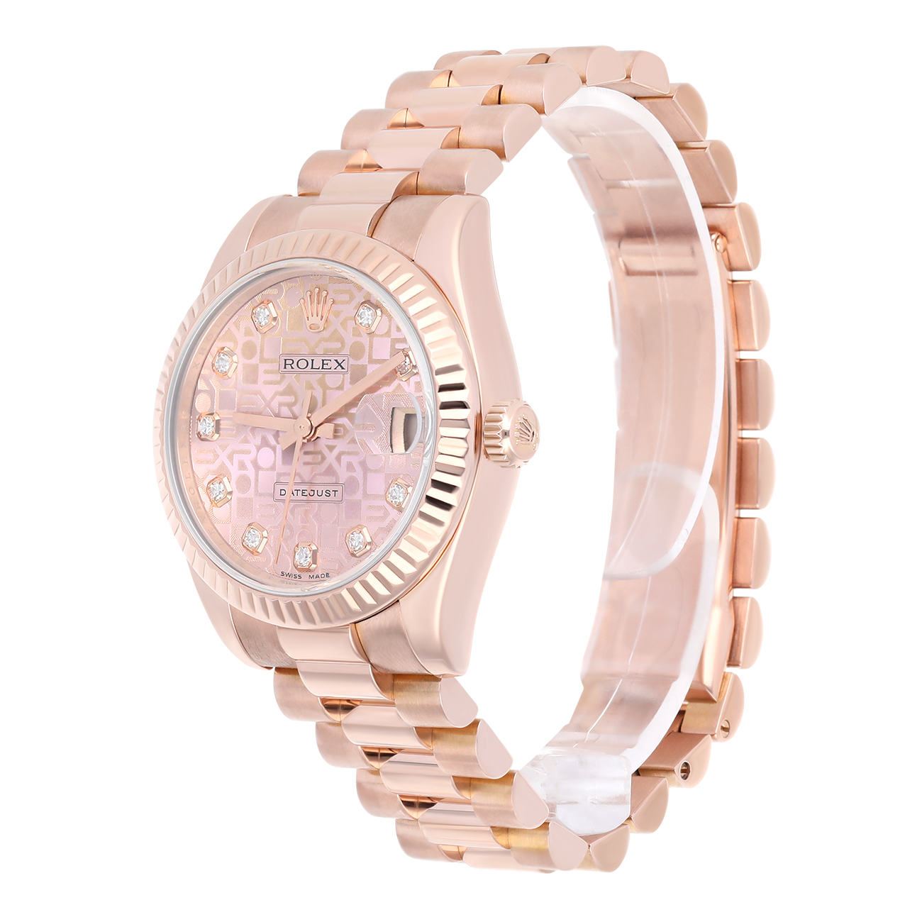 Rolex Datejust 31mm 178275F Fluted Bezel Pink Computer Dial President Rose Gold Watch