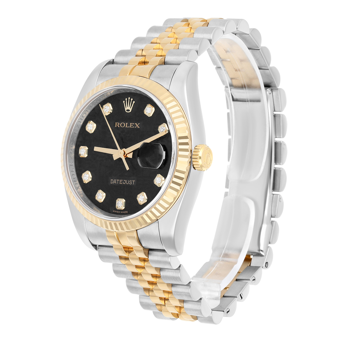 Rolex Datejust 36mm 116233 Fluted Bezel Black Computer Diamond Dial Two Tone Watch