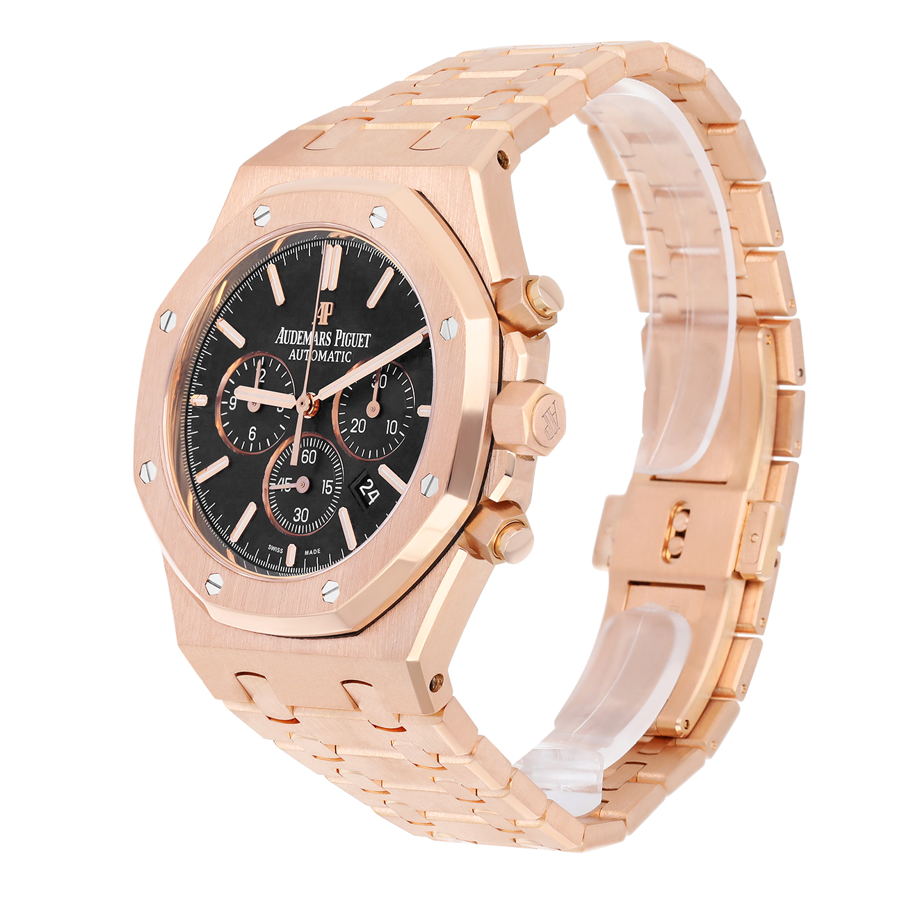 Audemars Piguet Royal Oak 26320OR.OO.1220OR.01 Black Chronograph Dial Rose Gold Black Mens Watch